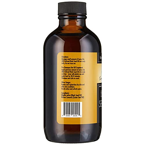 Sunny Isle Jamaican Black Castor Oil Infused with Black Seed Oil 4oz | Moisturizing to Dull Damaged Hair and Rough Skin | Pre-Shampoo Hot Oil Treatment | Wellness Body Massage Oil