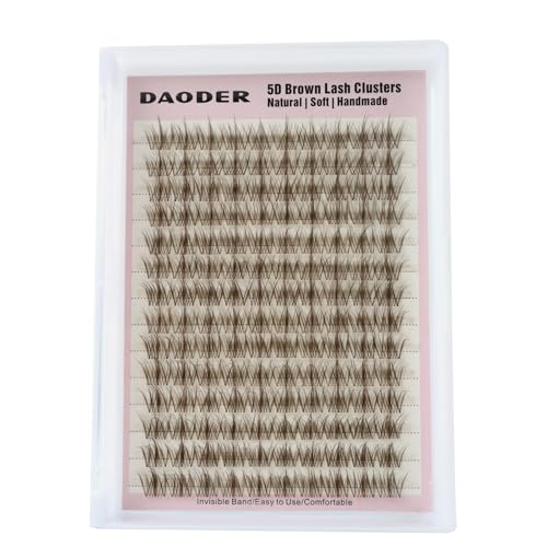DAODER Brown Lash Clusters Natural Clear Band Brown Eyelash Clusters with Spikes 13mm Short Individual Lashes C Curl Wispy Cluster Eyelash Extensions DIY Lash Extensions for Doll Eyes Look 140pcs
