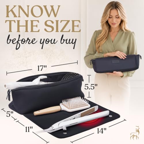 Barefoot Caribou Black Travel Hair Tool Bag with Heat-Resistant Mat, 17"