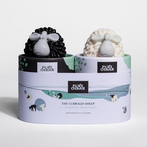 Set of 2 Handmade Irish Soap - Curragh Sheep Black and White Sheep, Natural Moisturizing Ingredients Cute Quirky Fun, Made in Ireland, Gift-boxed
