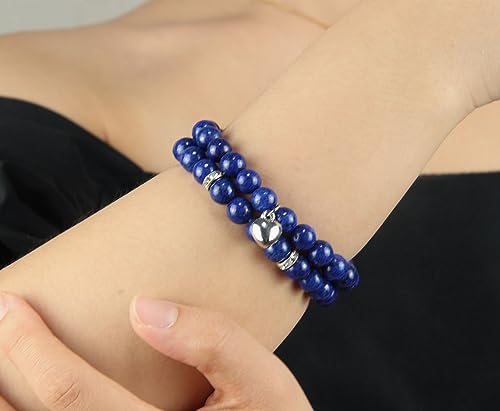 Healing Bracelets for Women - Lapis Lazuli Bracelet - Healing Prayers Crystal Bracelet, 8mm Natural Stone Anti Anxiety Stress Relief Yoga Beads Get Well Soon Gifts