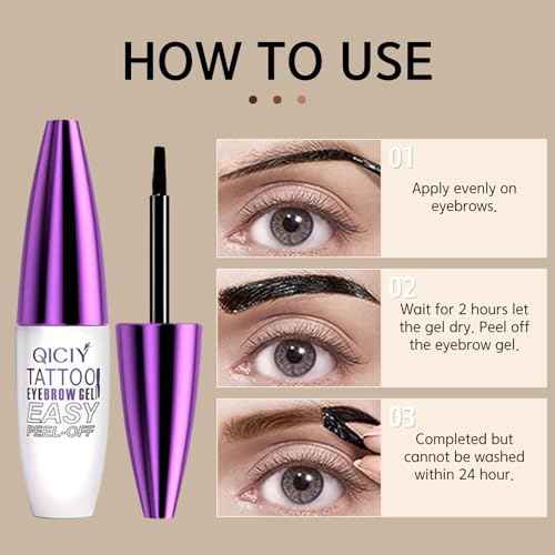3PCS Easy Peel off Eyebrow Gel, Qiciy Eyebrow Gel Easy Peel Off, Peel Off Eyebrow Waterproof & Sweatproof for All Skin Types (All)