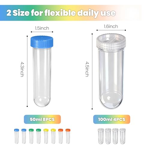 Protein Powder Travel Container Set 12 Pack ? 8x50ml & 4x100ml Leak Proof Reusable Supplement Powder Container to Go with Funnel & Labels, Portable Gym Protein Storage for Fitness, Work, Travel