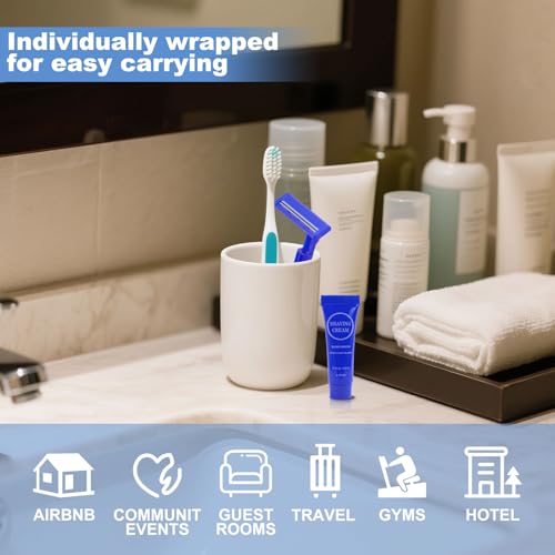 Disposable Razor Shaving Cream Set, Individually Wrapped Manual Twin Blade Shaving Razors in Bulk with Mini Smooth Shaving Cream Toiletries for Hotel Charity Camping Travel Homeless 0.34oz (10 Pack)