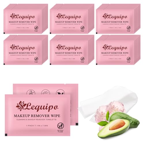 SLequipo 50 pcs Individually Wrapped Makeup Remover Wipes Bulk Single Makeup Remover Cloth Travel Towelette Makeup Remover Cloth for Face (PINK)