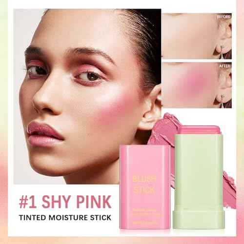 Multi-Use Makeup Blush Stick,Beauty Solid Moisturizer,Waterproof Natural Nude Makeup,Tinted Solid Moisturizer Stick for Eyes Lips Cheek(1#shy pink)