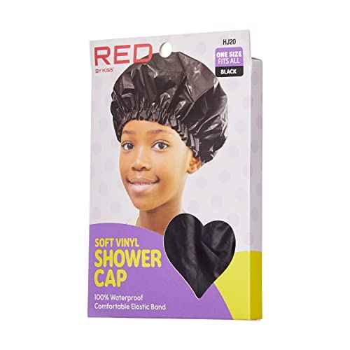Red by Kiss Kids Shower Cap Reusable Waterproof soft Vinyl Washable Hair Caps for Kids Shower Caps for Boys and Girls