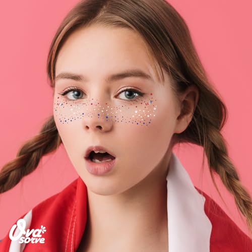 4th of July Freckles Glitter Stars Patriotic Face Tattoos (8 Sheets)