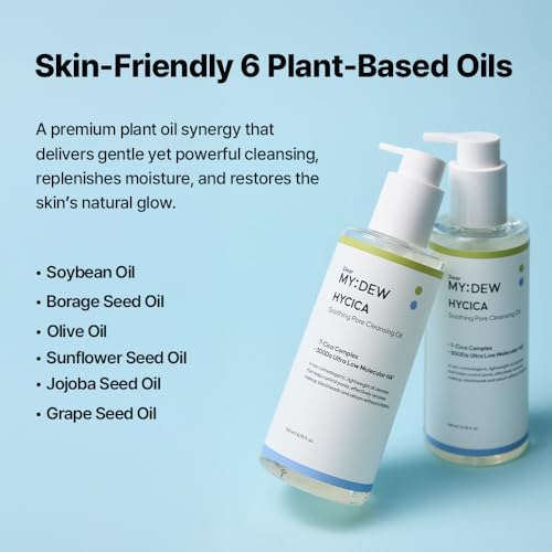 HYCICA Soothing Pore Cleansing Oil | Non-Comedogenic Makeup Blackhead Remover for Sensitive Skin with 7 CICA & 10 HA, Deep Pore Cleanser, Double Cleansing, Korean Skincare, 6.76 fl oz