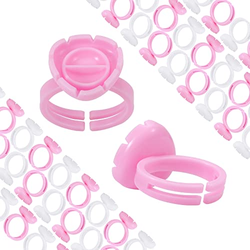 Pretty memory 100 Pcs Glue Rings for Eyelash Extensions, Can Fasten to Tweezers, Easy Fanning Glue Holder for Volume Lashes, Disposable Lash Glue Rings Eyelash Extension Supplies (Pink)