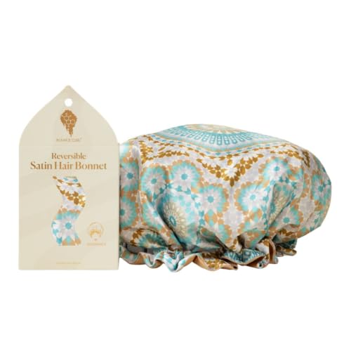 Bounce Curl Reversible Satin Night Cap for Curly Hair - Blue, Adjustable Bonnet