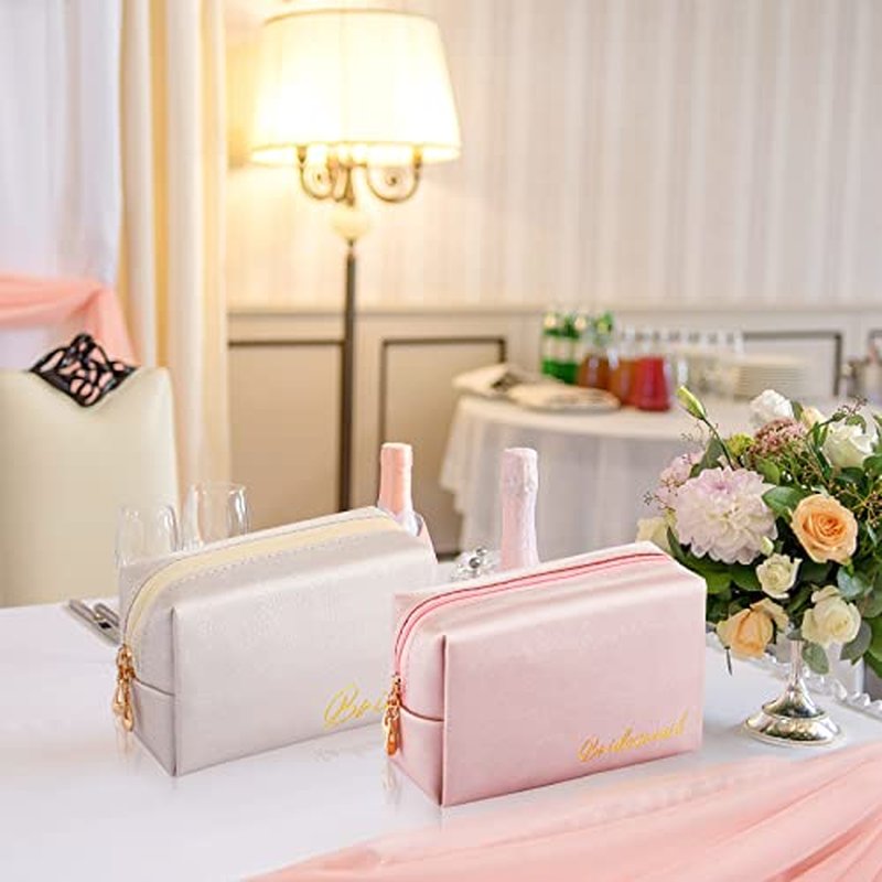 Hillban 6 Pcs Bride & Bridesmaid Makeup Bags Set - Waterproof PU Leather