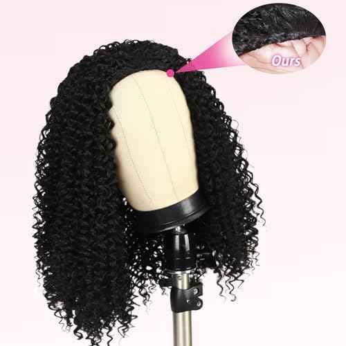 SENSAIRUITE Half Wig Human Hair Curly Deep Wave Half Wigs for Women - Upgrade Drawstring 3 in 1 Seamless Flip Over Glueless Wig 24-inch Natural Black