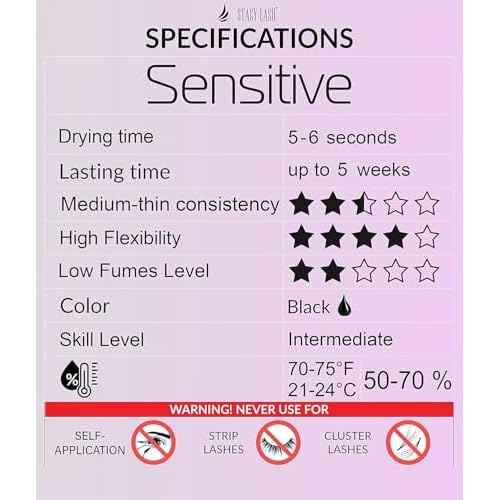 Sensitive Eyelash Extension Glue Stacy Lash 0.17fl.oz/5ml / 5-6 Sec Drying time/Retention ? 4-5 Weeks/Black Adhesive/Professional Supplies