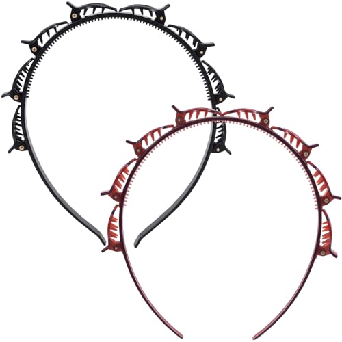 2PCS Adjustable Clip Headbands for Women Hair Styling, Braided Design, Black & Brown