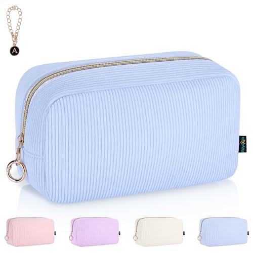 Playexen 9.9" Blue Corduroy Makeup Bag with Ring Buckle Travel Organizer
