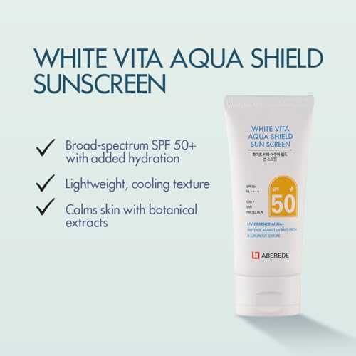 White Vita Aqua Korean Sunscreen SPF50+ PA++++ 1.69 fl oz/50ml, Lightweight No White Cast Essence Sunscream,Hydrating Daily Facial Sunblock with Triple Hyaluronic Acid nongreasy UV Protection