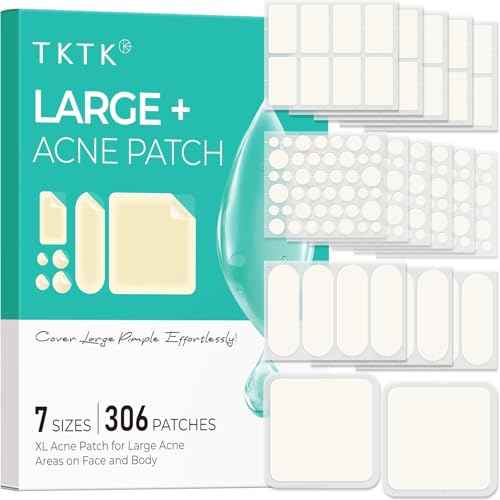 Large Pimple Patches for Face, 7 Sizes Big Acne Patches, XL Hydrocolloid Bandages for Body, Chin, Forehead, Nose, Back Blemish Zit Breakouts, Hydrocolloid Patch (Square, Strip, Dot 306 Count)