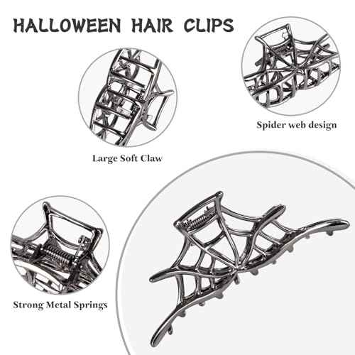 4 Pcs Metal Spider Hair Claw Clips for Women, Goth Hair Accessories, Halloween Gifts for Women