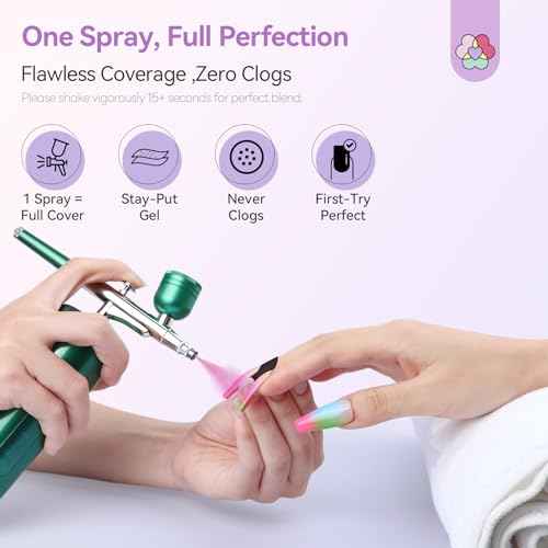 SAVILAND Advanced All-in-1 Airbrush Gel Nail Polish Kit: Dilution-Free Airbrush Paint for Nails Non-Acetone 12 Colors Airbrush Gel Polish with Airbrush Cleaner Stencils French Ombre Blush Nail Art