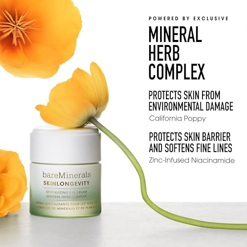 bareMinerals Skinlongevity Revitalizing Eye Cream, For Brighter, Firmer Under-Eyes, Reduces Puffiness & Dark Circles, Vegan, Safe for Sensitive Skin