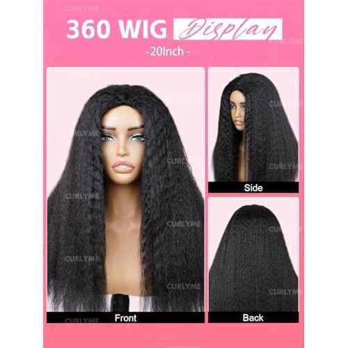 Curlyme Kinky Straight Drawstring Half Wig Human Hair No Lace Glueless Wear Go Wig Drawstring Invisible Hairline Beginner Friendly For Women Flip Over Clip In 195% Density 22 Inch