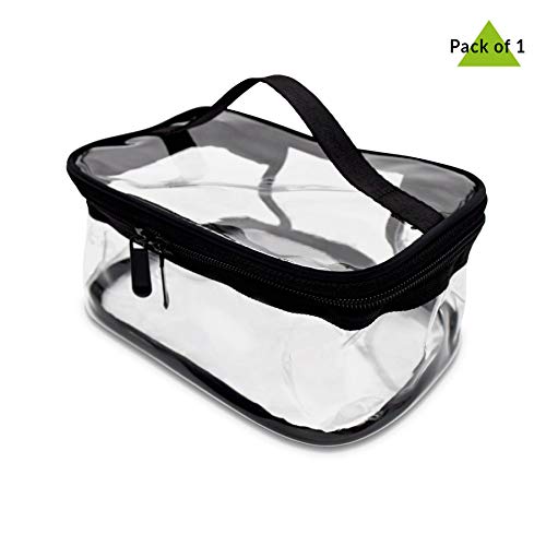 Cosmetic Travel Bag - Clear Vinyl Zipper Toiletry Pouch Portable Cosmetic Pouches Makeup Bag Multifunction Vacation Organizer Double Zippers Bathroom, Holidays, Heavy-Duty Handle Design - 8x5.9x3.9
