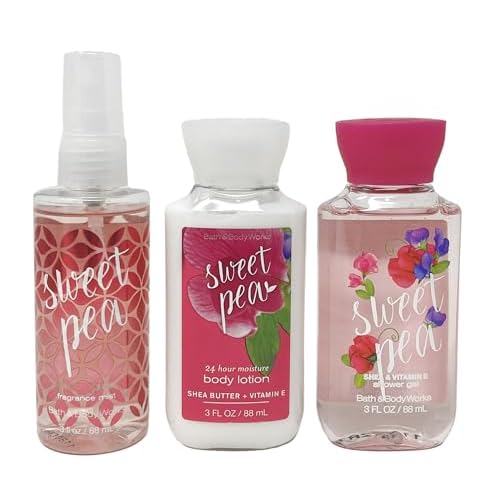 Bath & Body Works Sweet Pea - 3pc Travel Size- Fragrance Mist, Body Lotion and Shower Gel