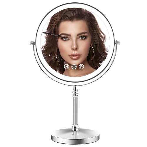 9" Large Lighted Makeup Mirror, 1X/10X Magnifying Makeup Mirror with 3 Colors Dimmable Lightning, 80 LED Lights, 360¡ÆRotation Double Sided Standing Vanity Mirror