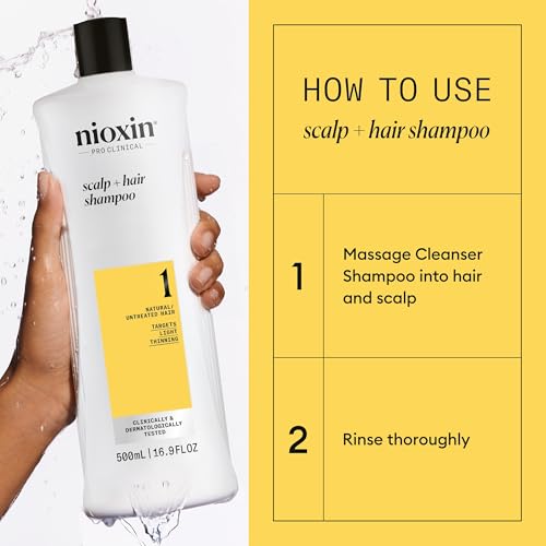 Nioxin Scalp + Hair Thickening System 1 Shampoo| For Natural or Untreated Hair with Light Thinning | With Niacinamide and Biotin | 16.9 Fl oz.