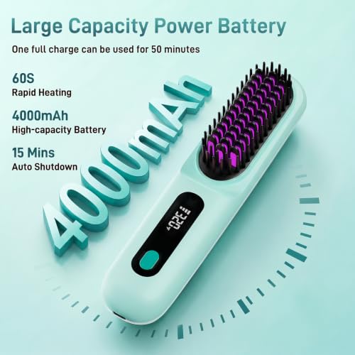 Cordless Hair Straightener Brush with 4000mAh Battery