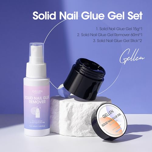 Gellen Solid Nail Glue & Remover Set - 60ml for False Nails & Tips - B Variant