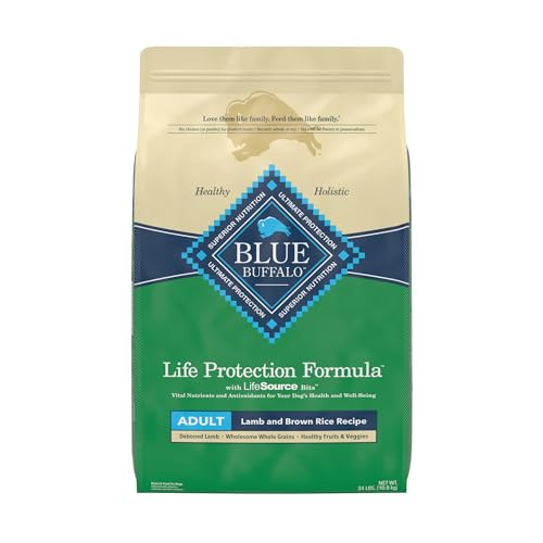 BLUE BUFFALO Life Protection Formula Adult Dry Dog Food, Helps Build and Maintain Strong Muscles, Made with Natural Ingredients, Lamb & Brown Rice Recipe, 24-lb. Bag