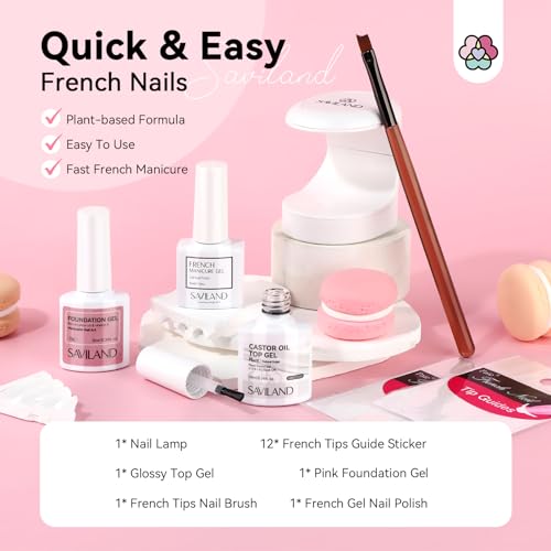 Saviland French Manicure Kit with 1B-3 Clear Variant, French Tip Tools & Nail Stickers