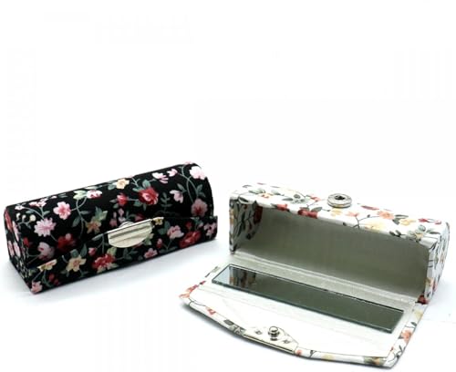 HUELE 4-Piece Floral Lipstick Case Organizer with Mirror, Travel Cosmetic Bag