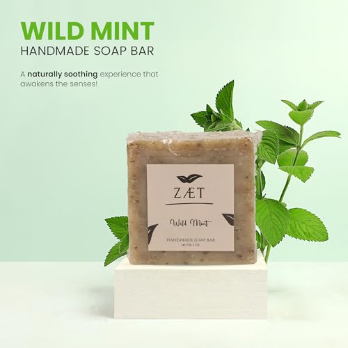 ZAET 8-Pack Wild Mint Bar Soap ? Made with Wild Mint Extract, Olive Oil and Coconut Oil - Handmade Soap Bar for Face, Body and Hands - Gently Cleanses and Refreshes All Skin Types- For Men and Women