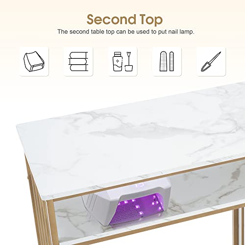 BarberPub Manicure Table with Storage Drawers - Golden Nail Desk