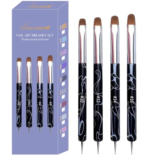 4-Piece Double-Ended Nail Art Brush Set for Gel Polish & Acrylic