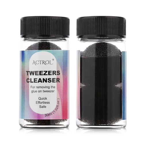 Eyelash Extensions Tweezer Cleanser 1 Bottles Lash Tweezers Cleaning Tool for Lash Glue Remover with Sponge Black Ball Eyelash Tweezer Liquid Supplies 30ml