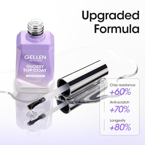 GELLEN 2 Pcs No Wipe Gel Top Coat Set 18ml - UV Light Needed, Model 01