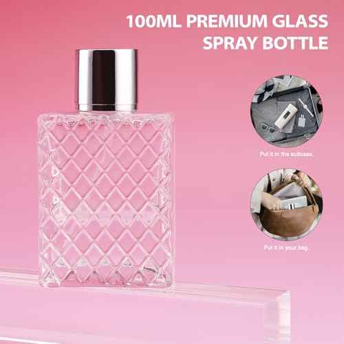 Glass Perfume Bottles Empty Refillable, 100ml /3.4oz Atomizer Sprayer for Perfume, Cologne Bottles Empty with Perfume Dispenser