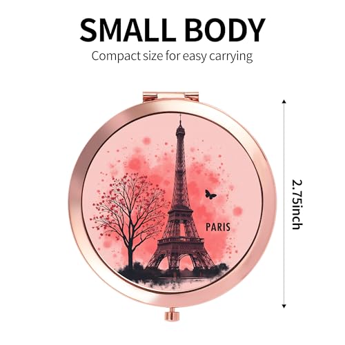 Dynippy Compact Mirror Rose Gold Makeup Mirror Folding Mini Pocket Mirror Portable Hand Mirror Double-Sided 2 x 1x Magnification for Woman Girls - Paris Eiffel Tower