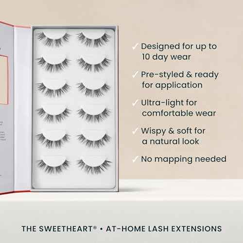 Sweetheart Doll-Eyed Lash Clusters for Women, Salon Quality At Home Eyelashes Extension Kit, 6 Lash Sets, No Lash Glue Included
