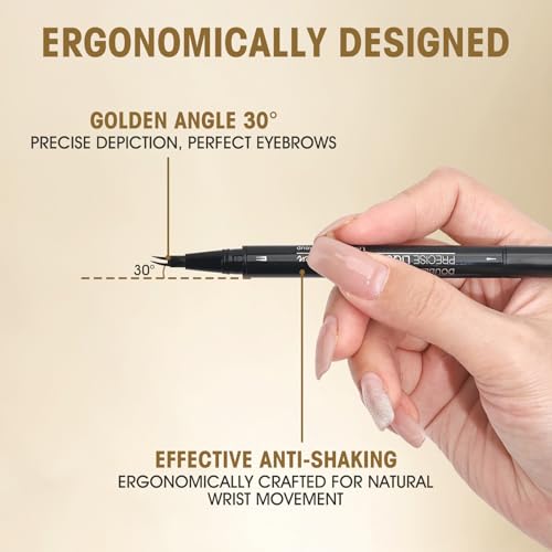 Microblading Eyebrow Pencil for Women Waterproof Brow Pencil 2-in-1 Dual-Ended with Micro-Fork-Tip and Precise Brush-Tip, Light Brown