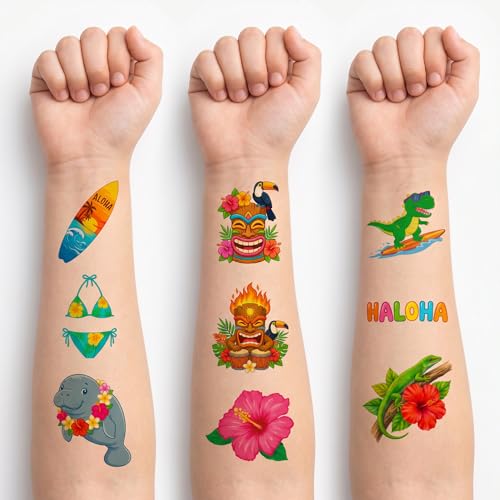 96 PCS Hawaiian Luau Temporary Tattoos for Kids