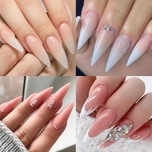 UNA GELLA Long Stiletto Gel Nail Tips 504PCS Full Cover Pre-Etched – 12 Sizes