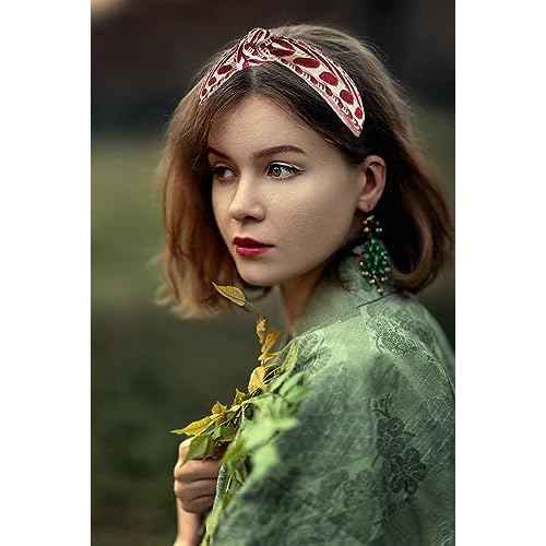 Boho Knotted Red Headband with Handmade Lace Embroidery Leaves Metal Headband for Girls Womens