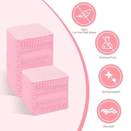 Pink Lint Free Nail Wipes - 540PCS Nail Polish Remover Pads for Manicure