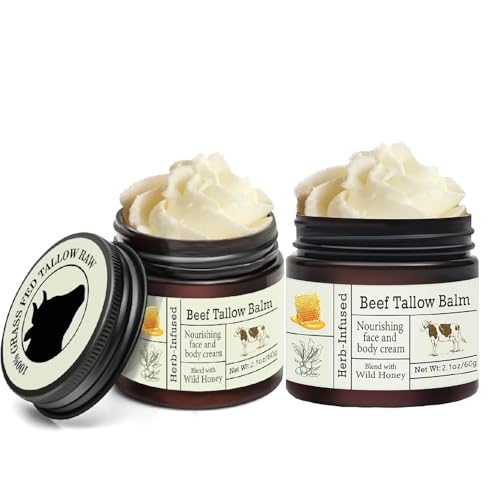 2 Pcs Beef Tallow for Skin,Face Moisturizer Whipped Tallow and Honey Balm.