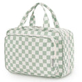 Narwey Travel Toiletry Bag for Women Large Capacity, Hanging Makeup Bag Organizer Toiletries Bag for Full Size Essentials, Accessories, Brushes, Cosmetics (Mint Green Checkerboard (Large))